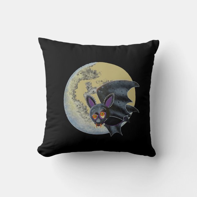 Almofada Morcego da Lua Cheia de Halloween Bêbado Divertido (Frente)