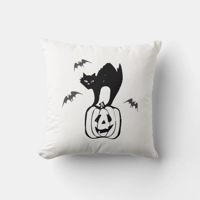 Almofada morcegos gato abóbora halloween (Frente)