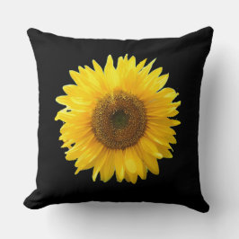Almofada Morderno Girassol Amarelo em Travesseiro Preto