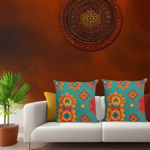 Almofada Moroccan fabric exotic red orange teal green L