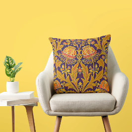 Almofada Morris Botânica Roxa e Dourada Inspirada Floral