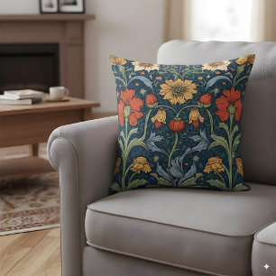 Almofada Morris Style Travesseiro Floral Marinho Orange Vin