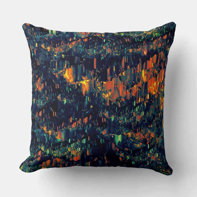 Almofada Mosaico abstrato de fogueira deslocada em verde (Frente)