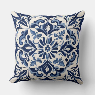 Almofada Mosaico Andaluz Clássico, Azul e Branco
