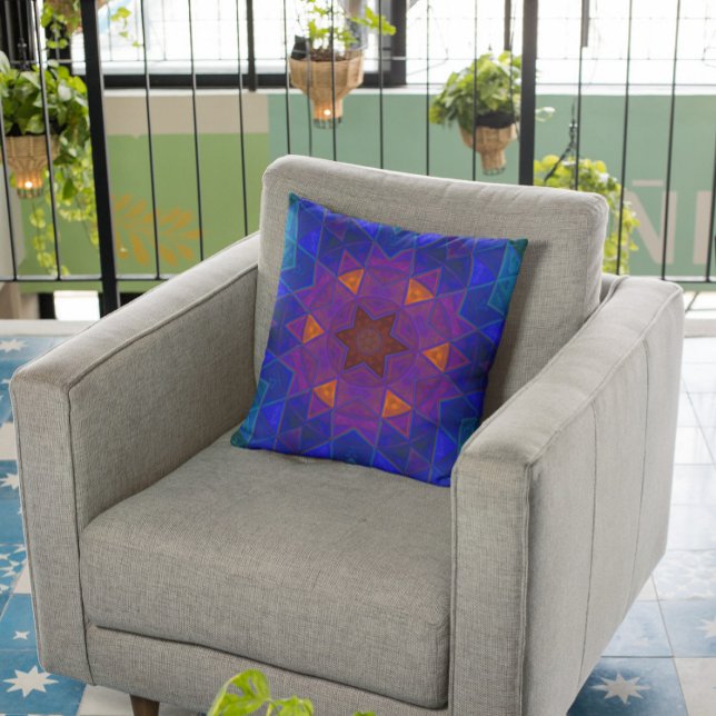 Almofada Mosaico Caleidoscópio Flor Rosa Azul e Amarelo (Criador carregado)