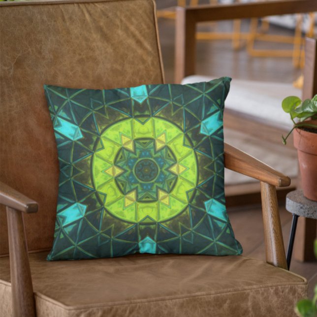Almofada Mosaico Caleidoscópio Flor Verde e Azul (Criador carregado)