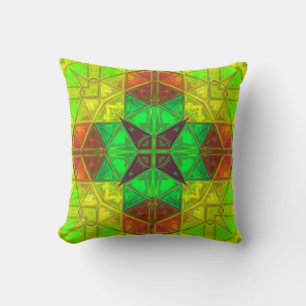 Almofada Mosaico Caleidoscópio Quadrado Amarelo Verde e La
