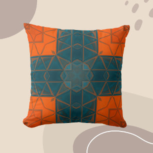 Almofada Mosaico Caleidoscópio Quadrado Laranja e Azul