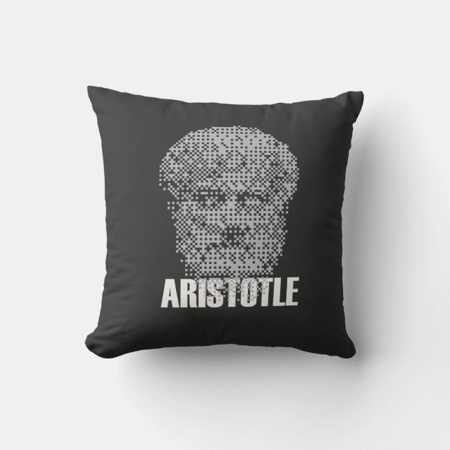 Almofada Mosaico da Cabeça de Aristóteles em Pixel (Frente)