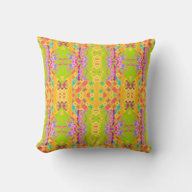 Almofada Mosaico de Lima – Verde, Fuchsia e Amarelo Dourado (Frente)