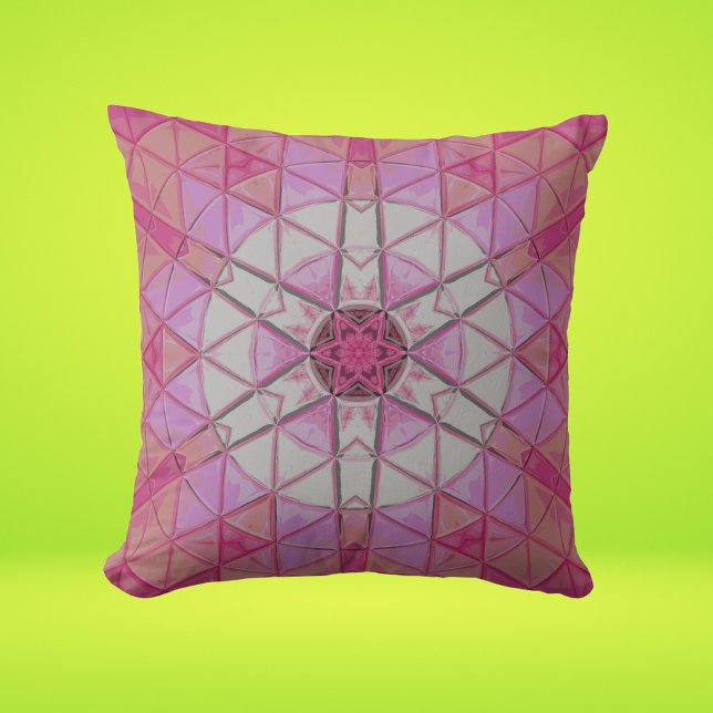 Almofada Mosaico Flor de Mandala, rosa e branco (Criador carregado)