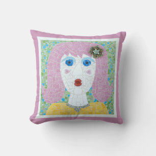 Almofada Mosaico - Ingrid com fronteira rosa e marfim