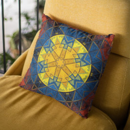 Almofada Mosaico Mandala Flor Amarelo Azul e Vermelho