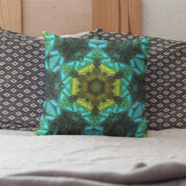 Almofada Mosaico Mandala Flor Amarelo Verde e Azul