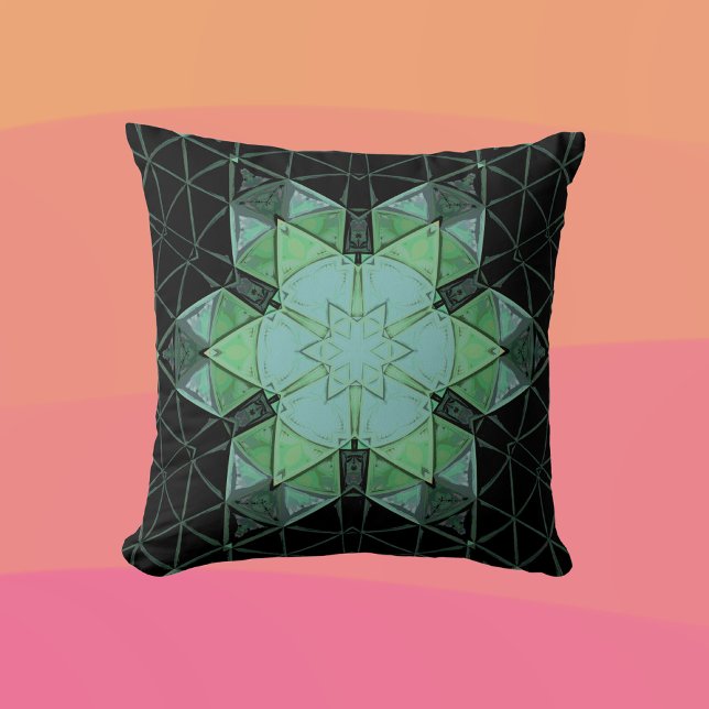 Almofada Mosaico Mandala Flor Azul Verde e Preto (Criador carregado)