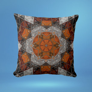 Almofada Mosaico Mandala Flor Laranja Branco e Preto