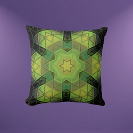 Almofada Mosaico Mandala Flor Verde Amarelo e Negro