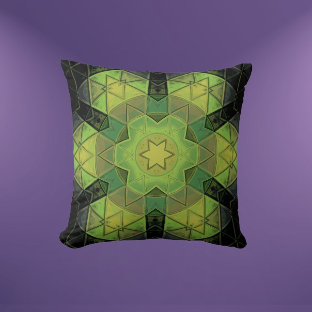 Almofada Mosaico Mandala Flor Verde Amarelo e Negro (Criador carregado)