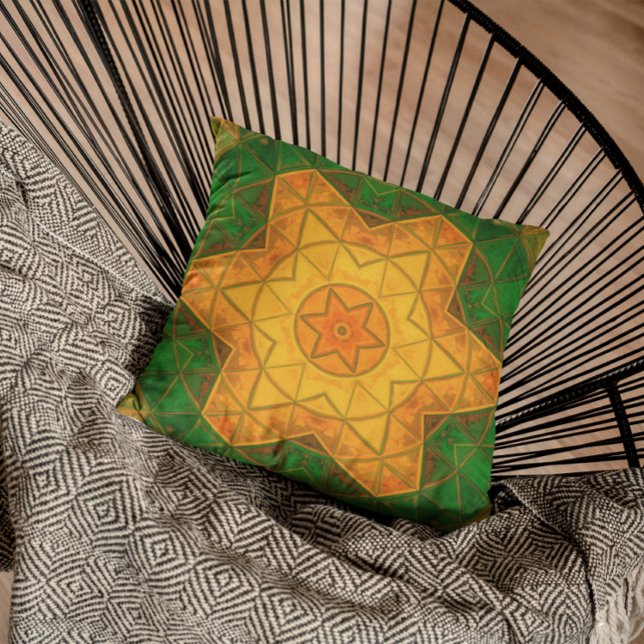 Almofada Mosaico Mandala Flor verde e amarelo (Criador carregado)