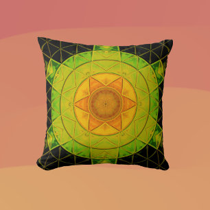 Almofada Mosaico Mandala Flor Verde Laranja e Preto