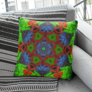Almofada Mosaico Mandala Flor Verde Vermelho e Azul