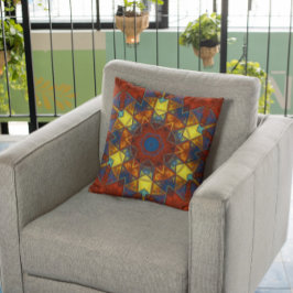 Almofada Mosaico Mandala Flor Vermelho Amarelo e Azul