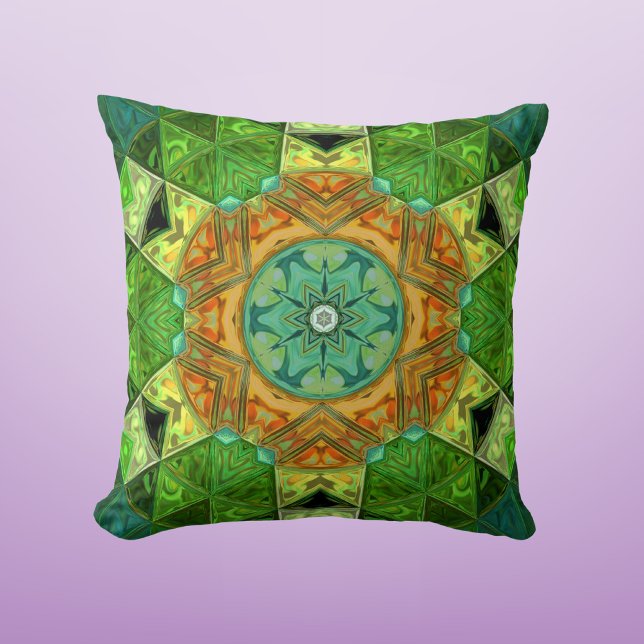 Almofada Mosaico Mandala Laranja e Verde (Criador carregado)