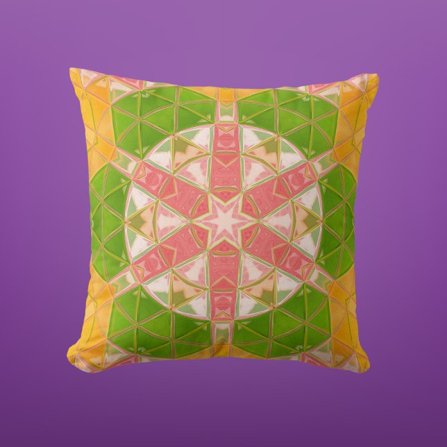 Almofada Mosaico Mandala Laranja Verde e Rosa (Criador carregado)