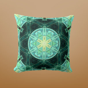 Almofada Mosaico Mandala Teal e Amarelo