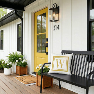 Almofada Mostarda e Branco Clássico Monograma Quadrado