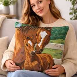 Almofada Mother Baby Horse Cross Stitch Style