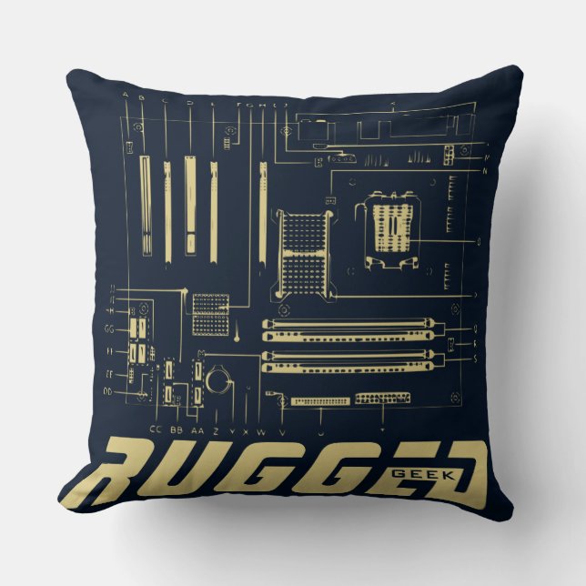 Almofada Motherboard Tech de GEEK azul e ouro RUGGGED (Frente)
