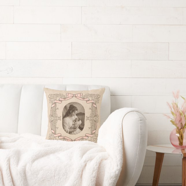 Almofada Mothers Day Vintage Coquette Pink Bow Frame (Sofá)