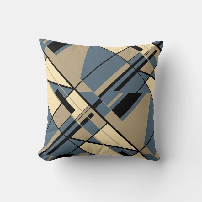 Almofada Motif Abstrato de Diagonal Azul Preto-Tronchado Ta (Frente)