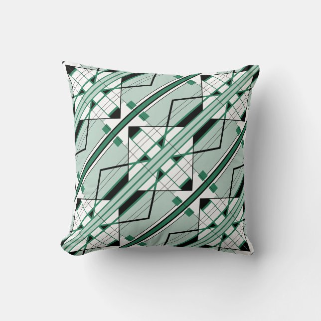 Almofada Motif Azulejo Grande Diagonal Preto Branco Verde (Frente)