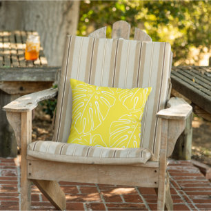Almofada Motif De Folha Tropical Branca, Amarelo Sunny