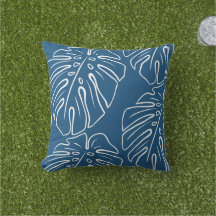 Motif De Folha Tropical Branca Em Azul Ciano Médio