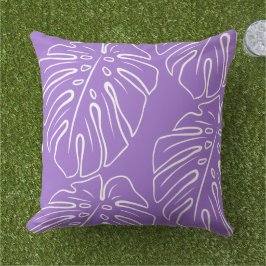 Almofada Motif De Folha Tropical Branca Em Violeta De Lavan