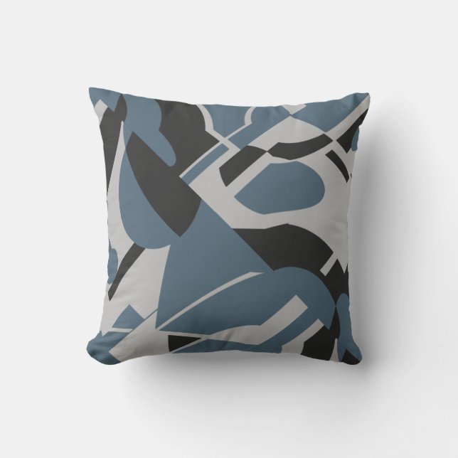 Almofada Motif de Giro Diagonal preto de Cinza Azul de Chap (Frente)