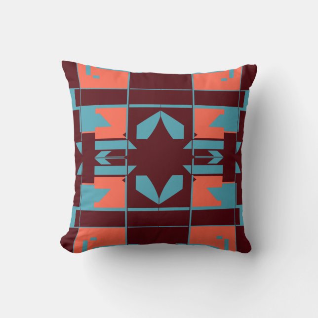 Almofada Motif de placa de Abstrato de ameixa laranja turqu (Frente)