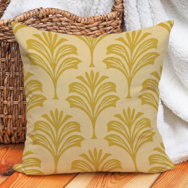 Almofada Motif do ventilador da Deco Amarelo na moda Dourad (Gold/yellow Art Deco  leaf motif decorator pillow)
