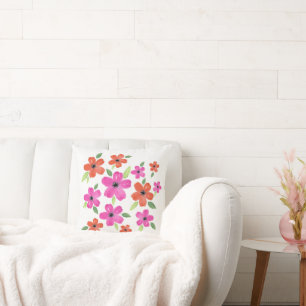Almofada Motif Floral Cor de Água Rosa e Laranja Quente
