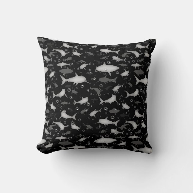 Almofada Motif Repetitivo Preto E Branco | Padrão do tubarã (Frente)