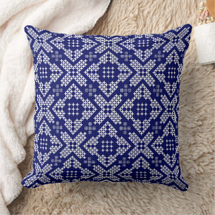 Almofada Motif Tradicional de Ponta Azul e Cruz Branca do m