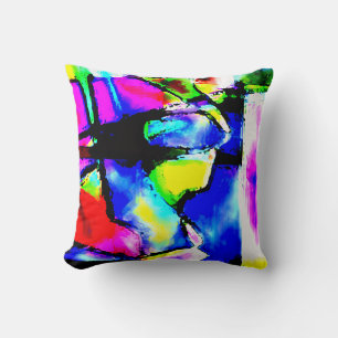 Almofada Motivo de Arte Abstrato Azul Rosa Preto Amarelo Ve