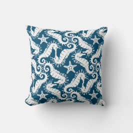 Almofada Motivo Repetitivo Branco e Azul | Padrão de Cavalo