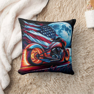 Almofada Moto em lua de cheio, bandeira americana