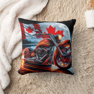 Almofada Motocicleta brilha com bandeira canadense à noite