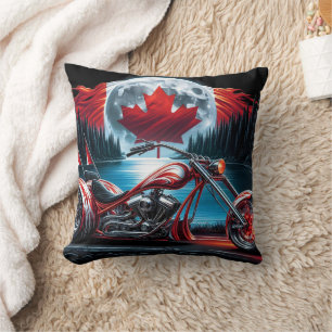 Almofada Motocicleta com bandeira canadiana à noite