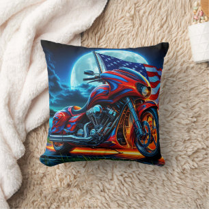 Almofada Motociclo com bandeira americana em lua de cheio
